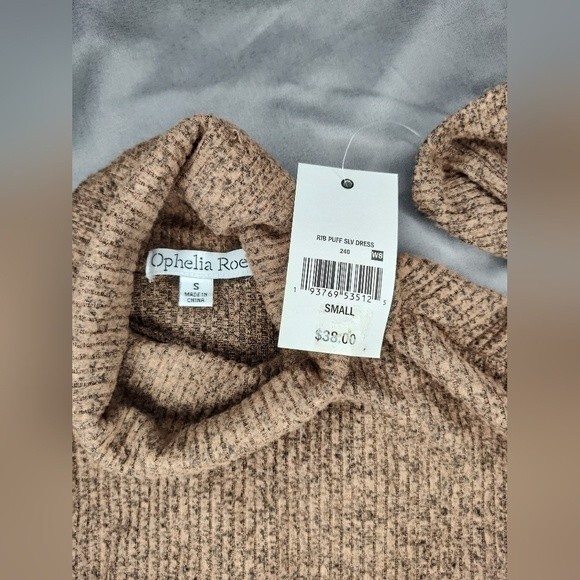 Women's Ophelia Roe Long Sleeve Sweater Dress Brown Small - Picture 7 of 7